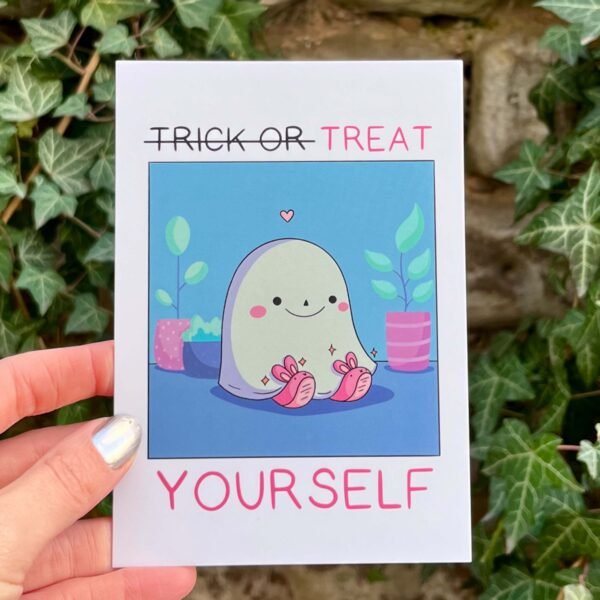 Cute Ghost Postcard - Treat Yourself